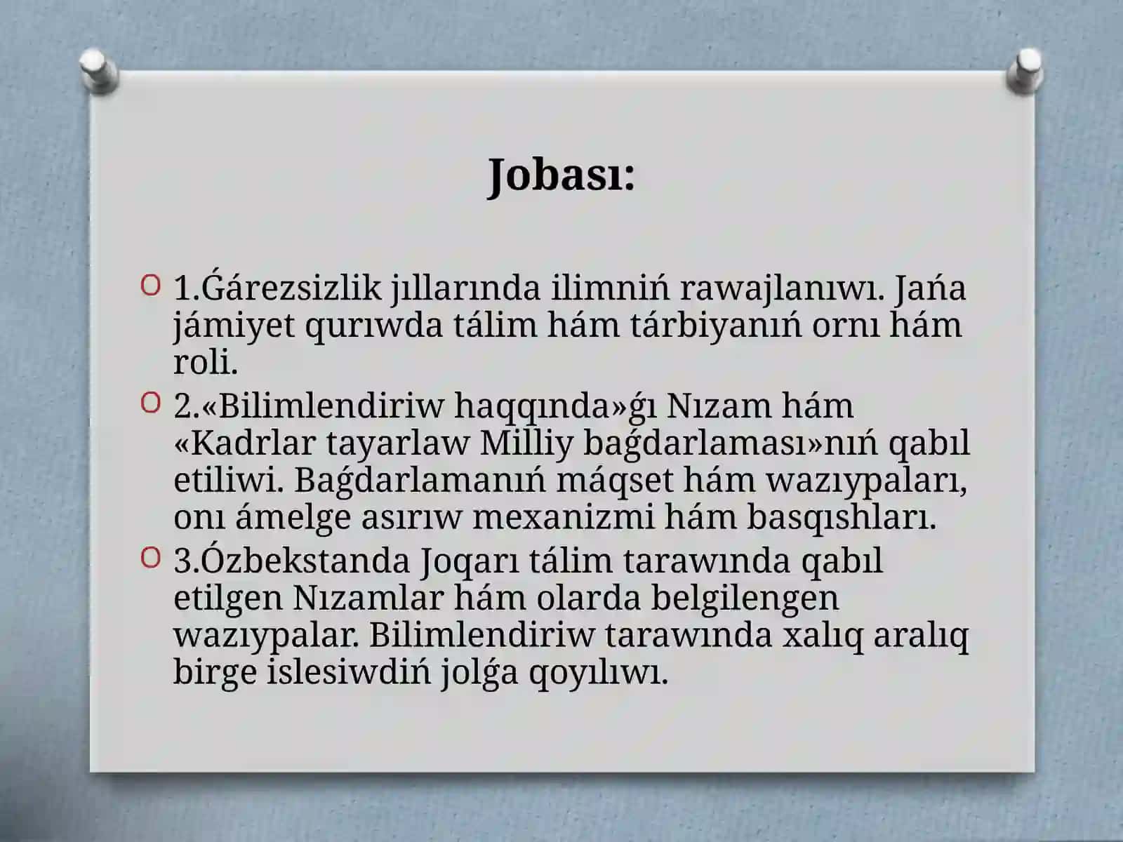 Bilimlendiriw tarawında ámelge asırılǵan reformalar 2