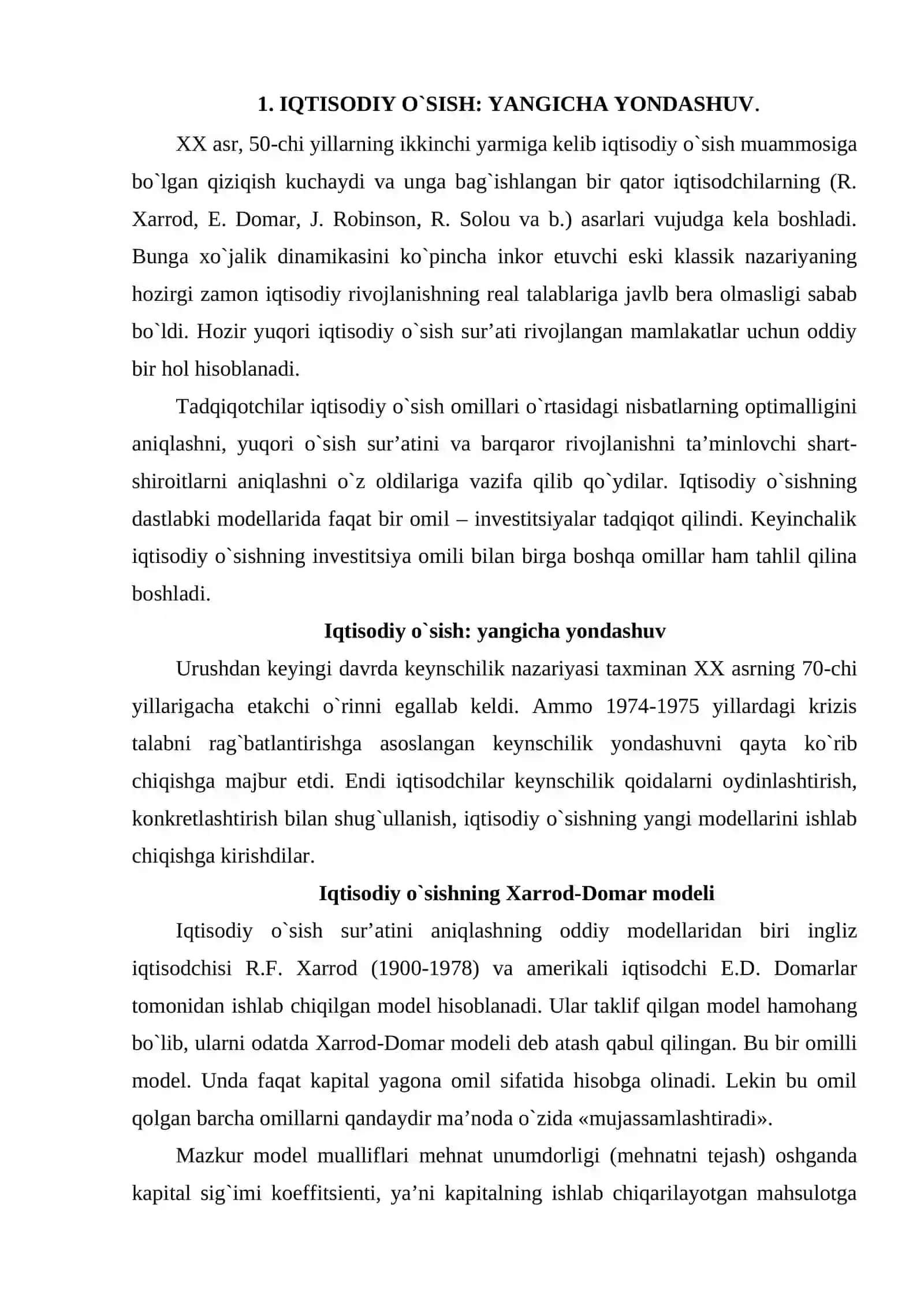 Iqtisodiy o`sish nazariyalari 2