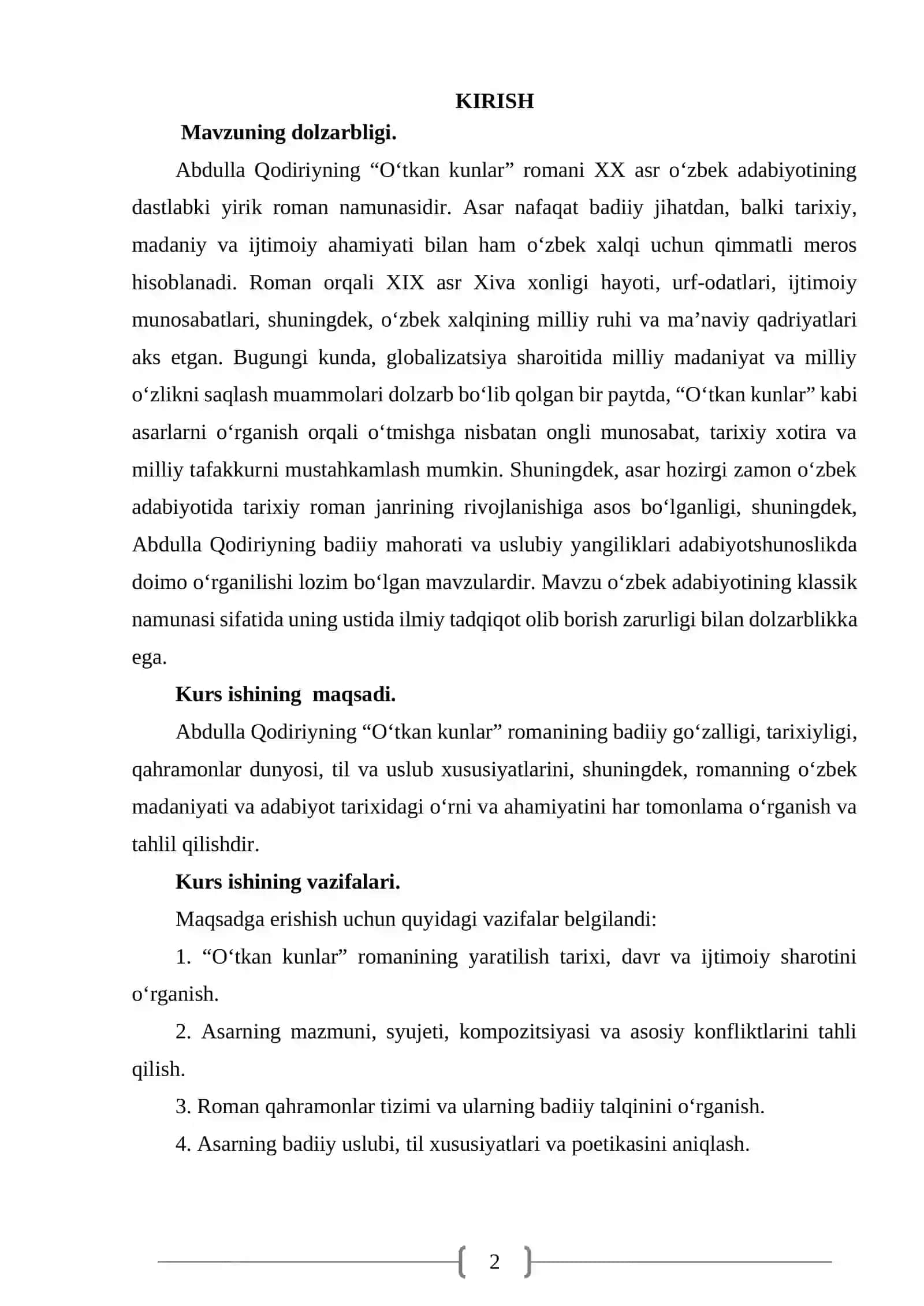 Abdulla Qodiriyning “Oʻtkan kunlar” romani 2