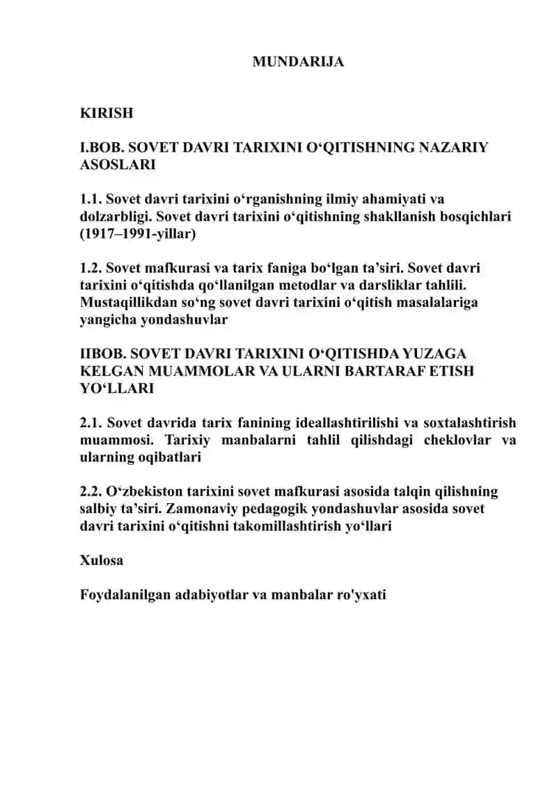 SOVET DAVRI TARIXINI O‘QITISH MUAMMOLARI  Kurs ishi 2