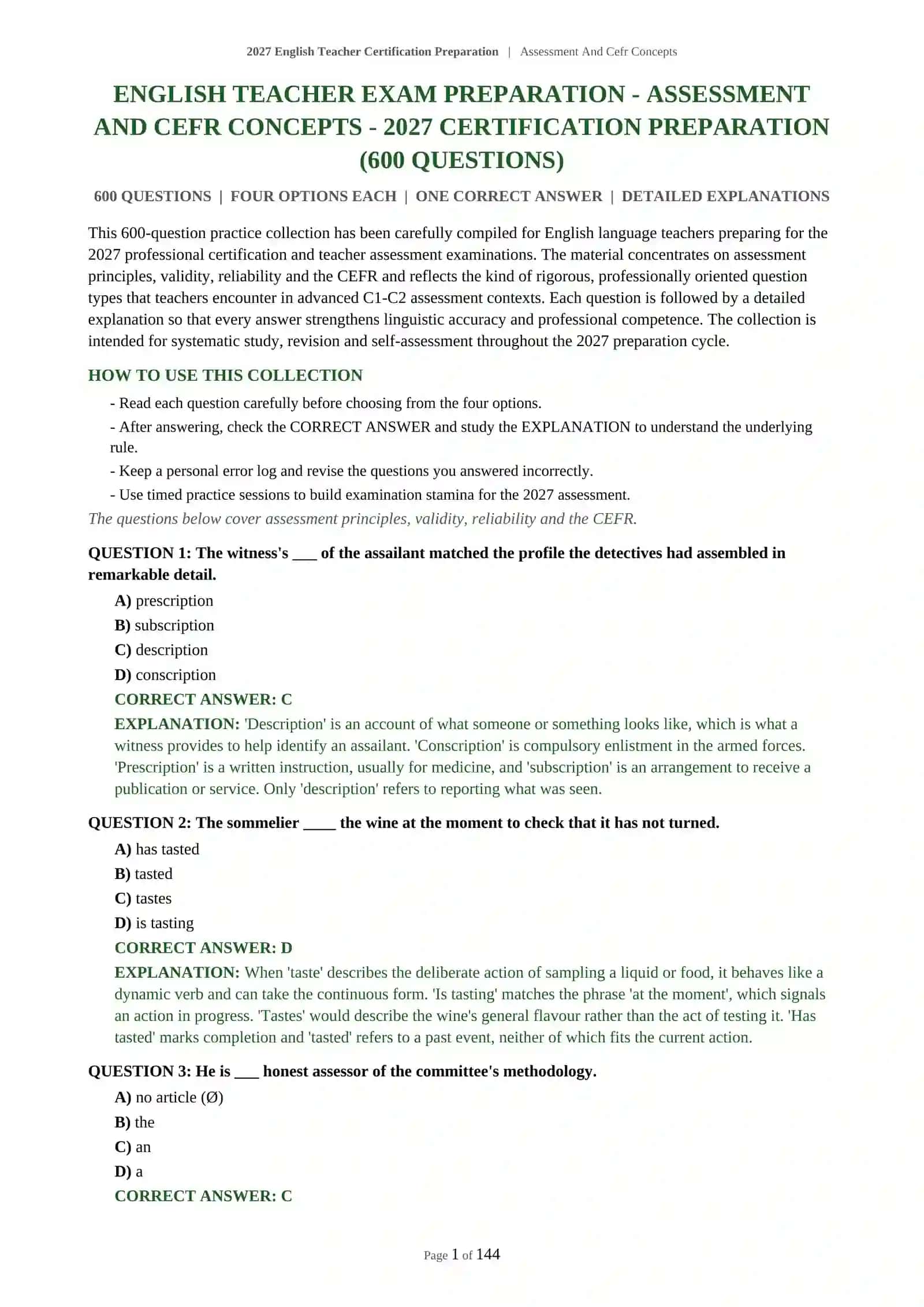 ENGLISH TEACHER EXAM PREPARATION - ASSESSMENT AND CEFR CONCEPTS - 2027 CERTIFICATION PREPARATION 2