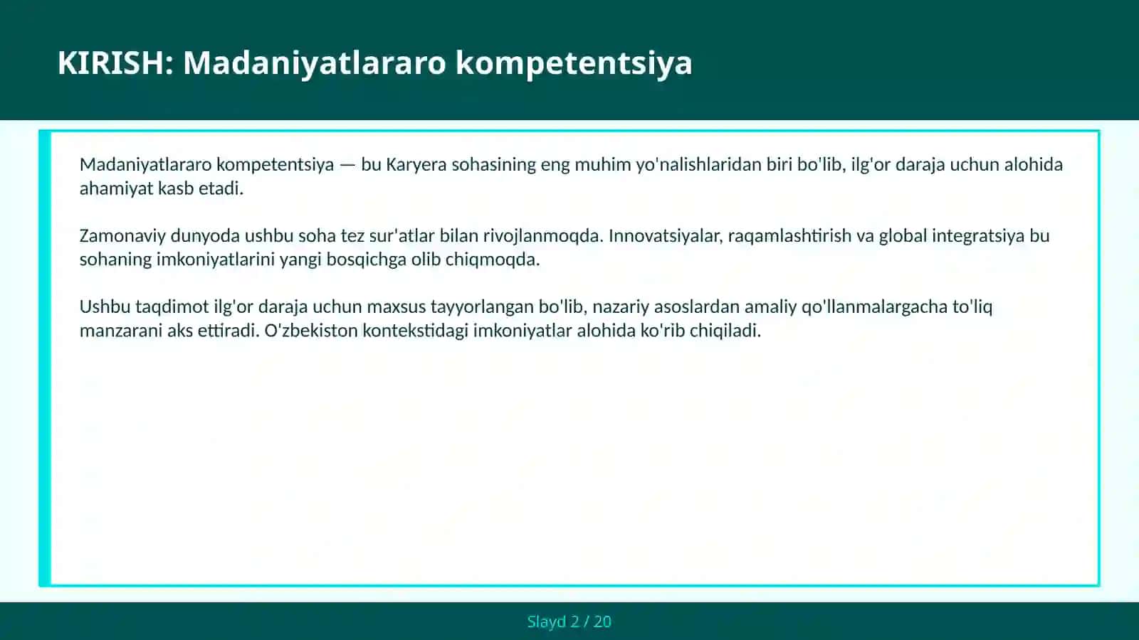 MADANIYATLARARO KOMPETENTSIYA 2