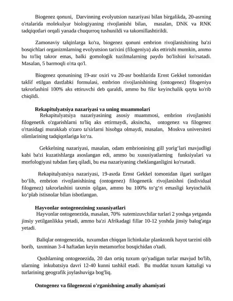 Ontogenez va filogenez o'rtasidagi bog'liqlik 2