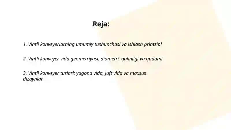 Vintli konveyerlarni o'rganish 2
