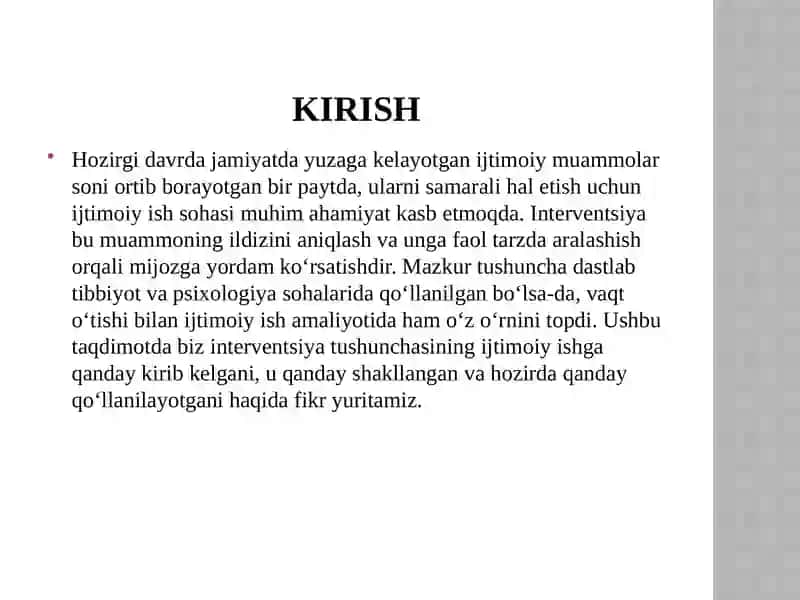 ijtimoiy ishda interventsiya tushunchasining kirib kelishi 2