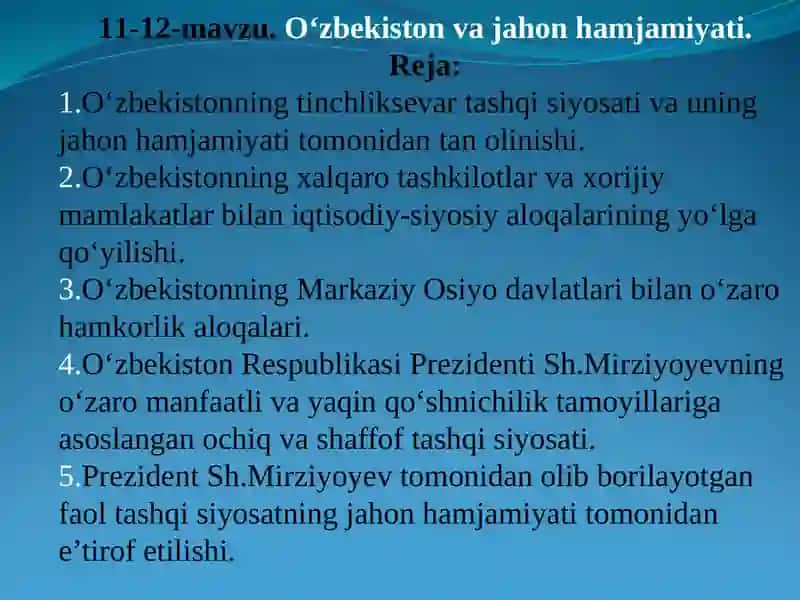 O‘zbekiston va jahon hamjamiyati 2