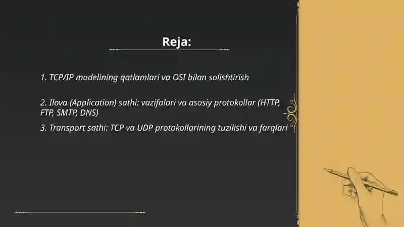 TCP |IP sathi, vazifalari, qo‘llaniladigan asosiy protokollari 2