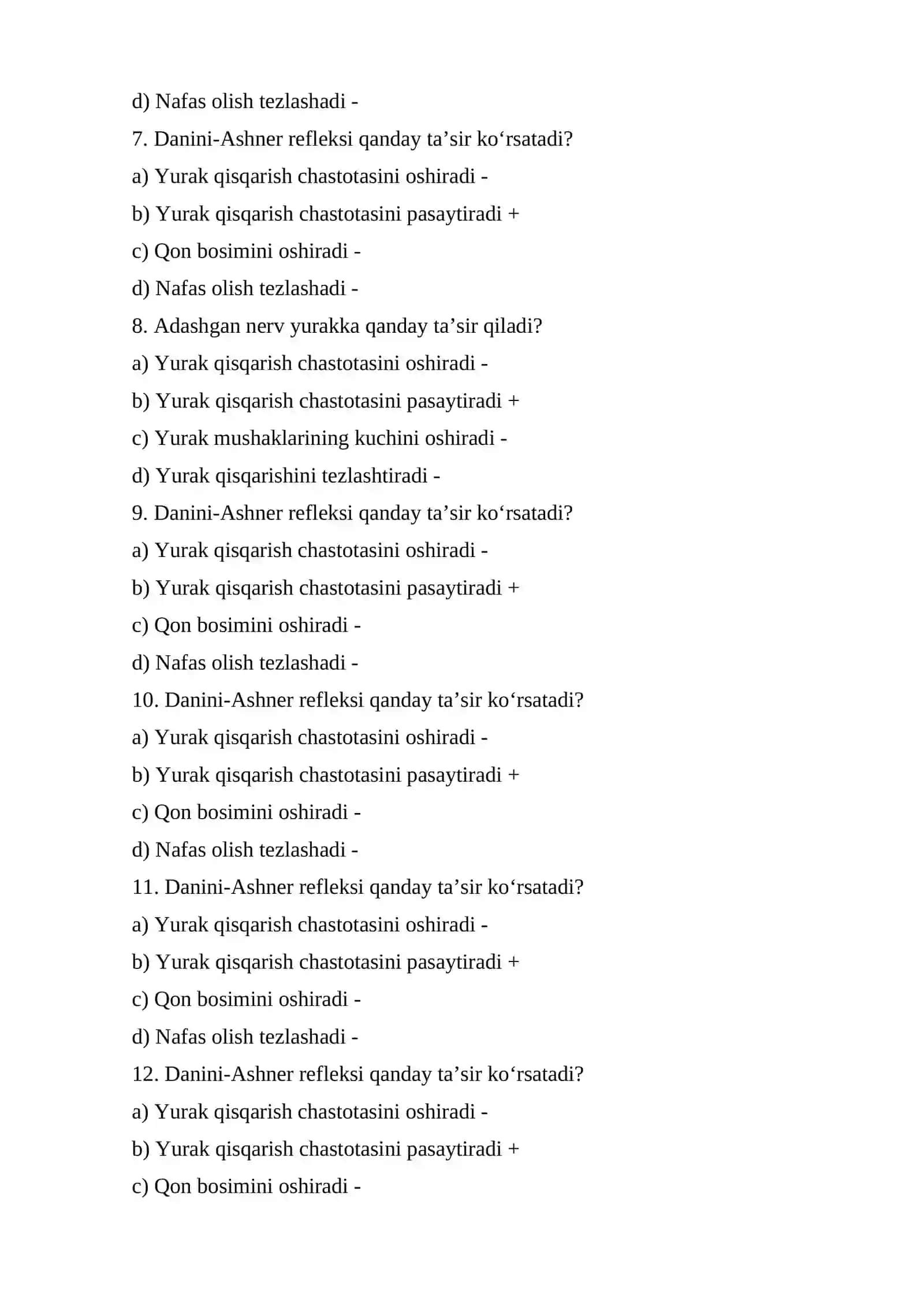 Yurak faoliyatini boshqarilishi - Test 2