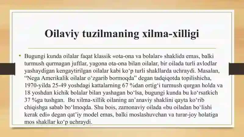 Zamonaviy oilaning oʻziga xos xususiyatlari 2