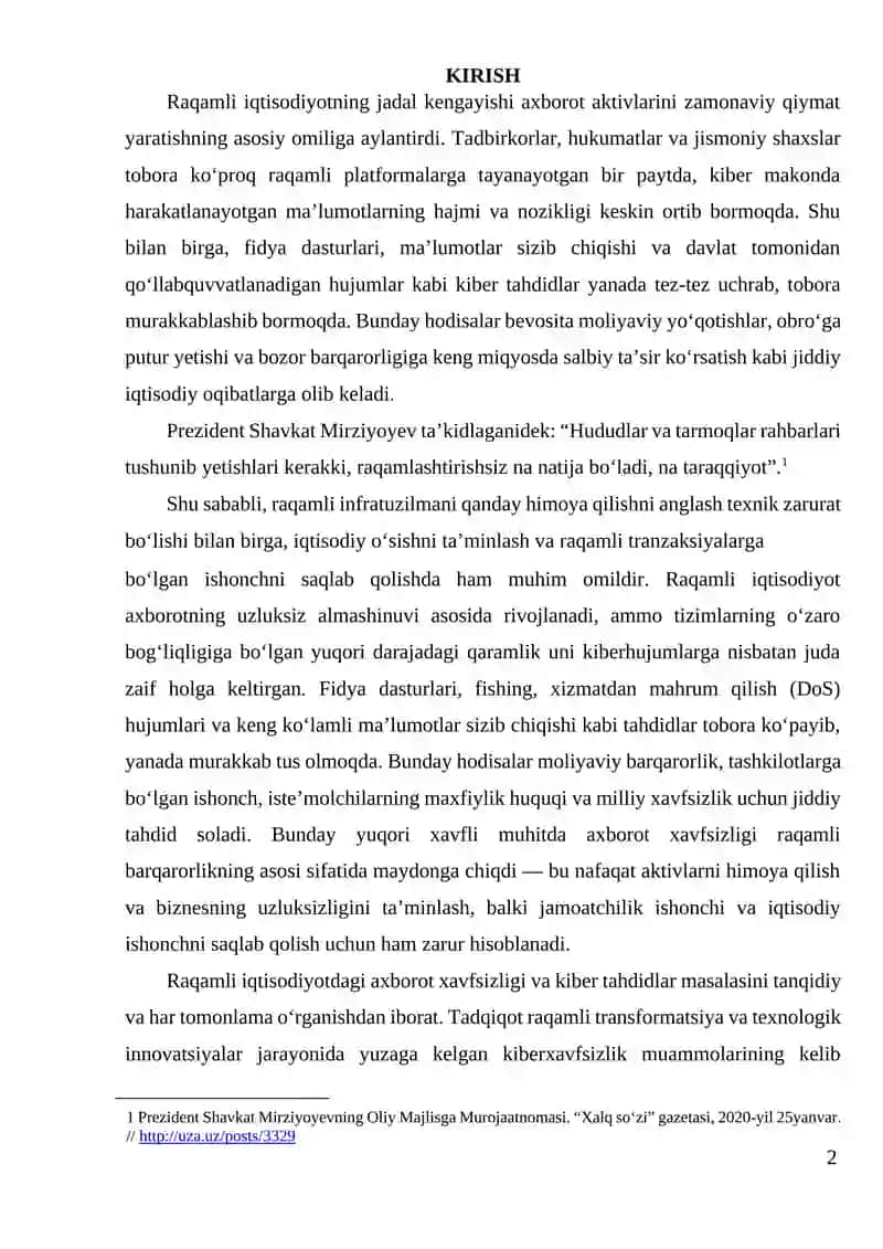 Kiberxavfsizlik va raqamli iqtisodiyotda xavflarni boshqarish 2