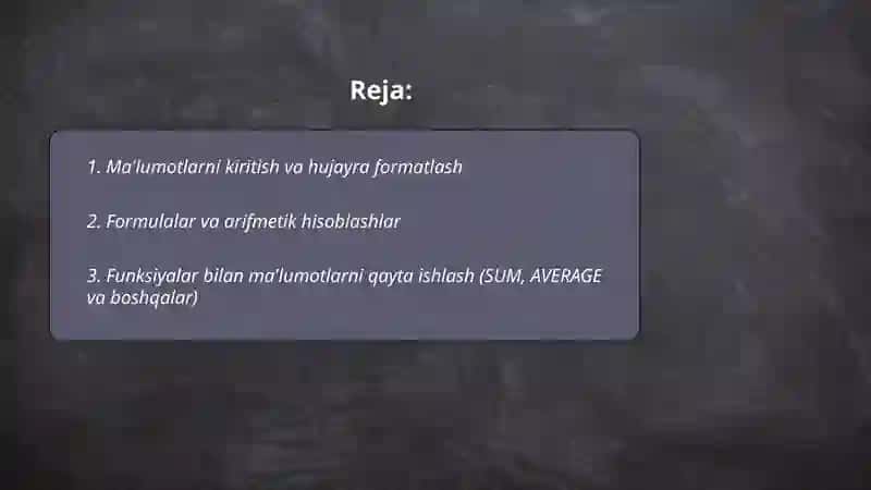 Jadval redaktorlari vositalari 2