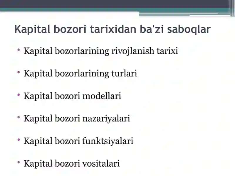 Kapital bozori tarixidan ba'zi saboqlar 2