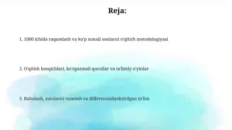 1000 ichida raqamlashni o'rgatish metodologiyasi 2