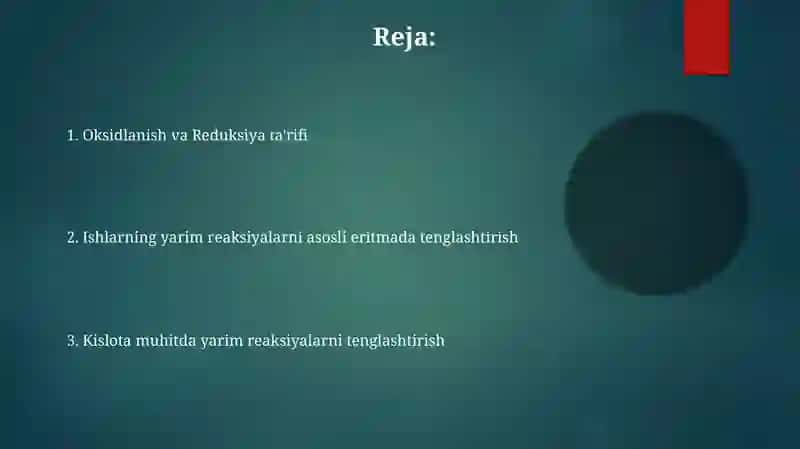 Oksidlanish va Reduksiya ta'rifi 2