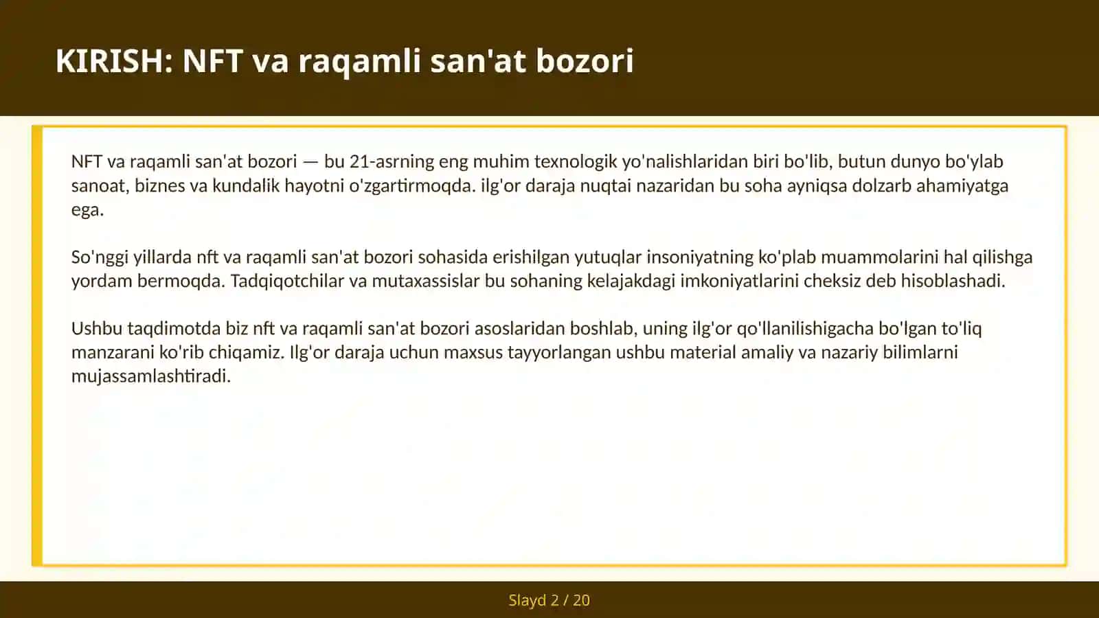 NFT VA RAQAMLI SAN'AT BOZORI 2