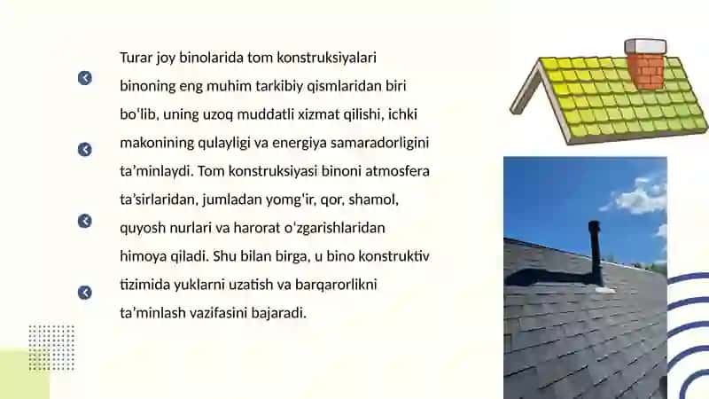 Turar joy binolarining tomlari va tom qoplamalari 2