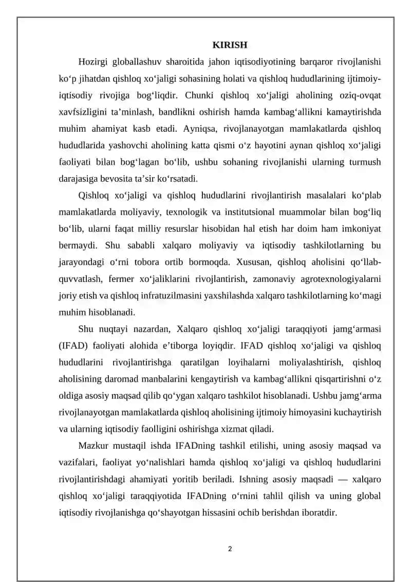 XALQARO QISHLOQ XO‘JALIGI TARAQQIYOTI JAMG‘ARMASI (IFAD) 2