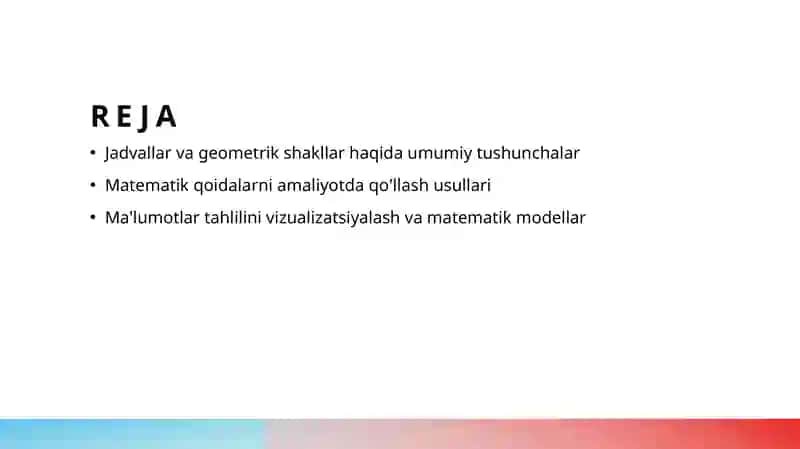 Jadvallar va geometrik shakllar 2