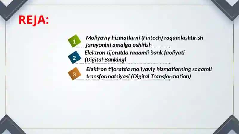 ELEKTRON TIJORATDA BANK-MOLIYA HIZMATLARNI RAQAMLASHTIRISH.Fintech 2
