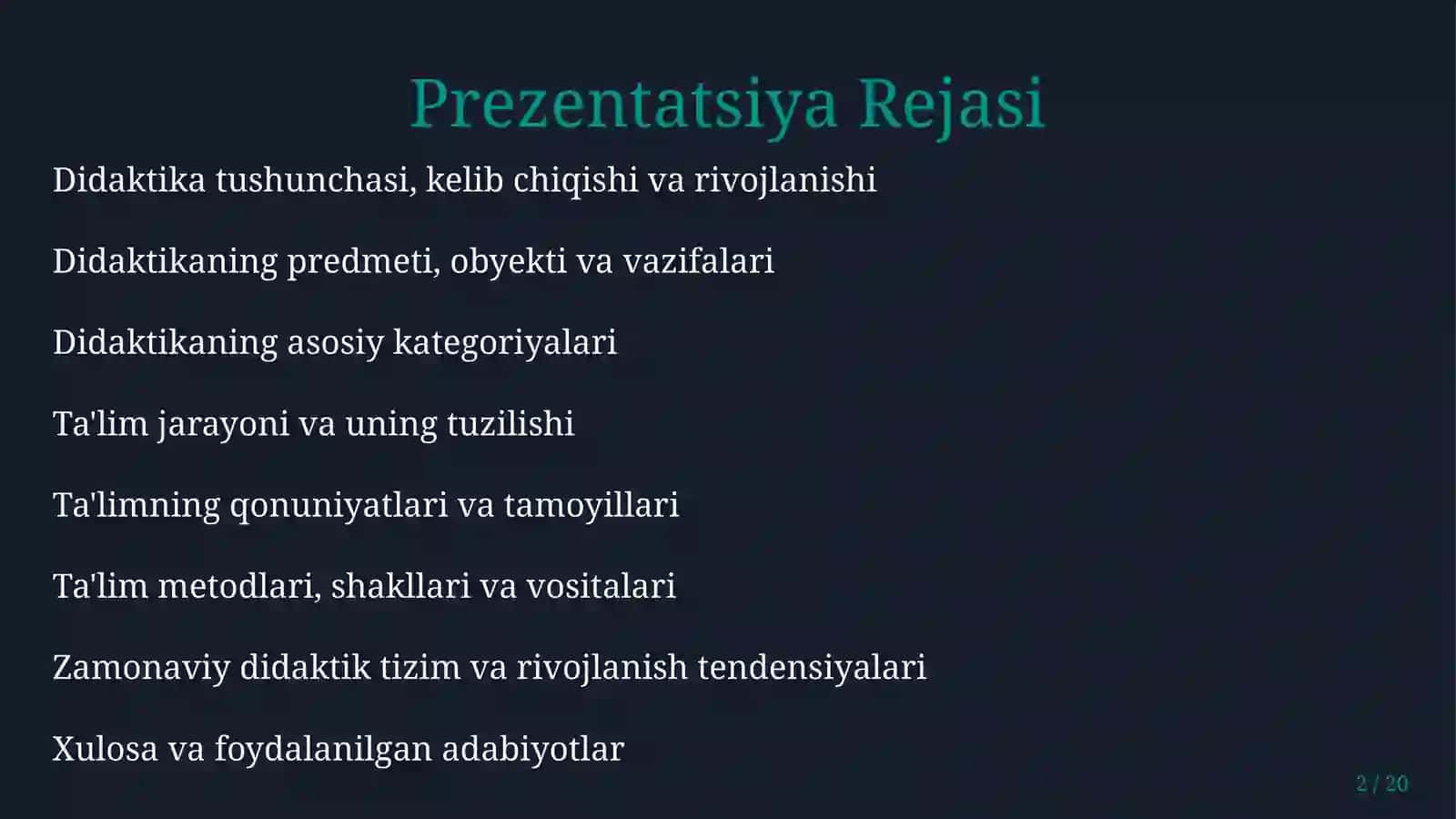 Didaktika – ta'lim nazariyasi 2