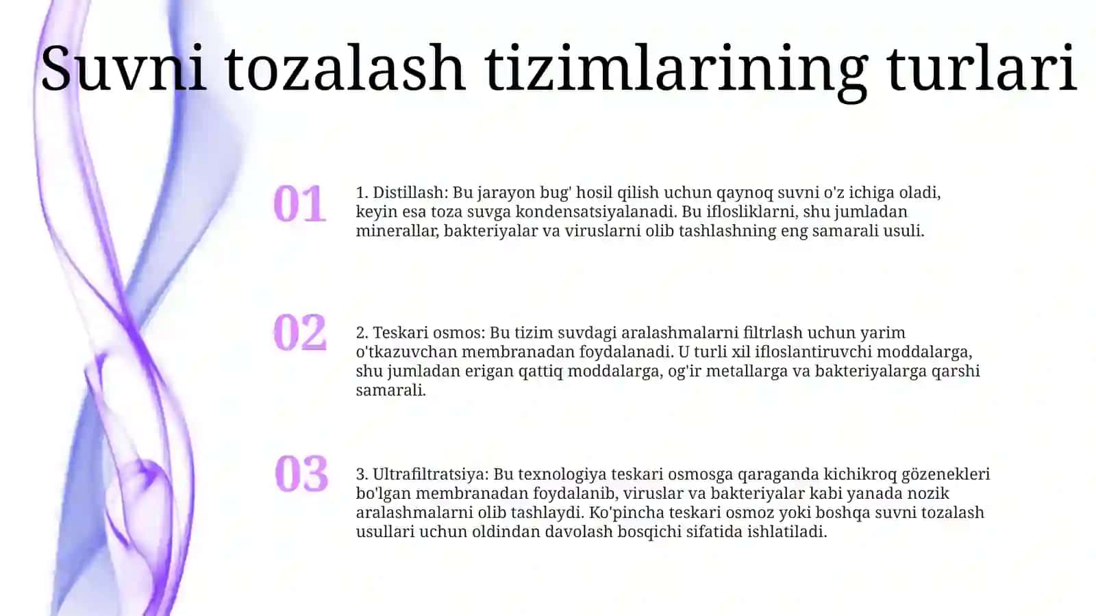Uskunaga Berilayotgan SuvniTozalashUsullari 2