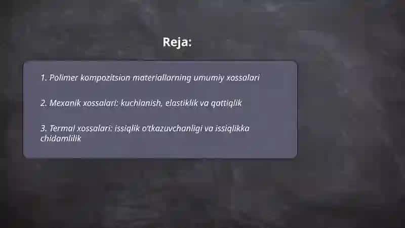 Polimer kompozitsion materiallarning xossalari 2