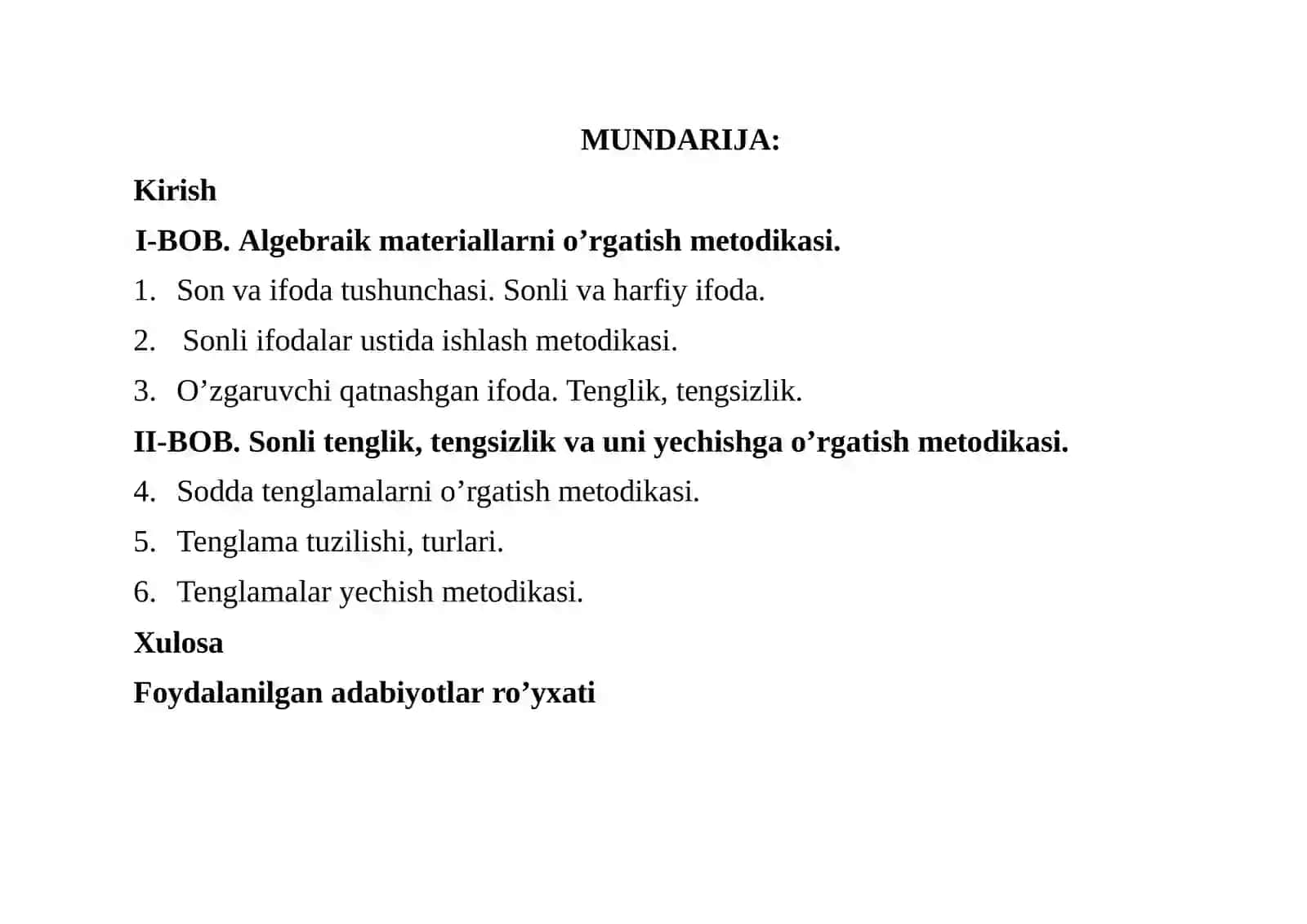 Algebraik materiallarni o‘qitish metodikasi 2
