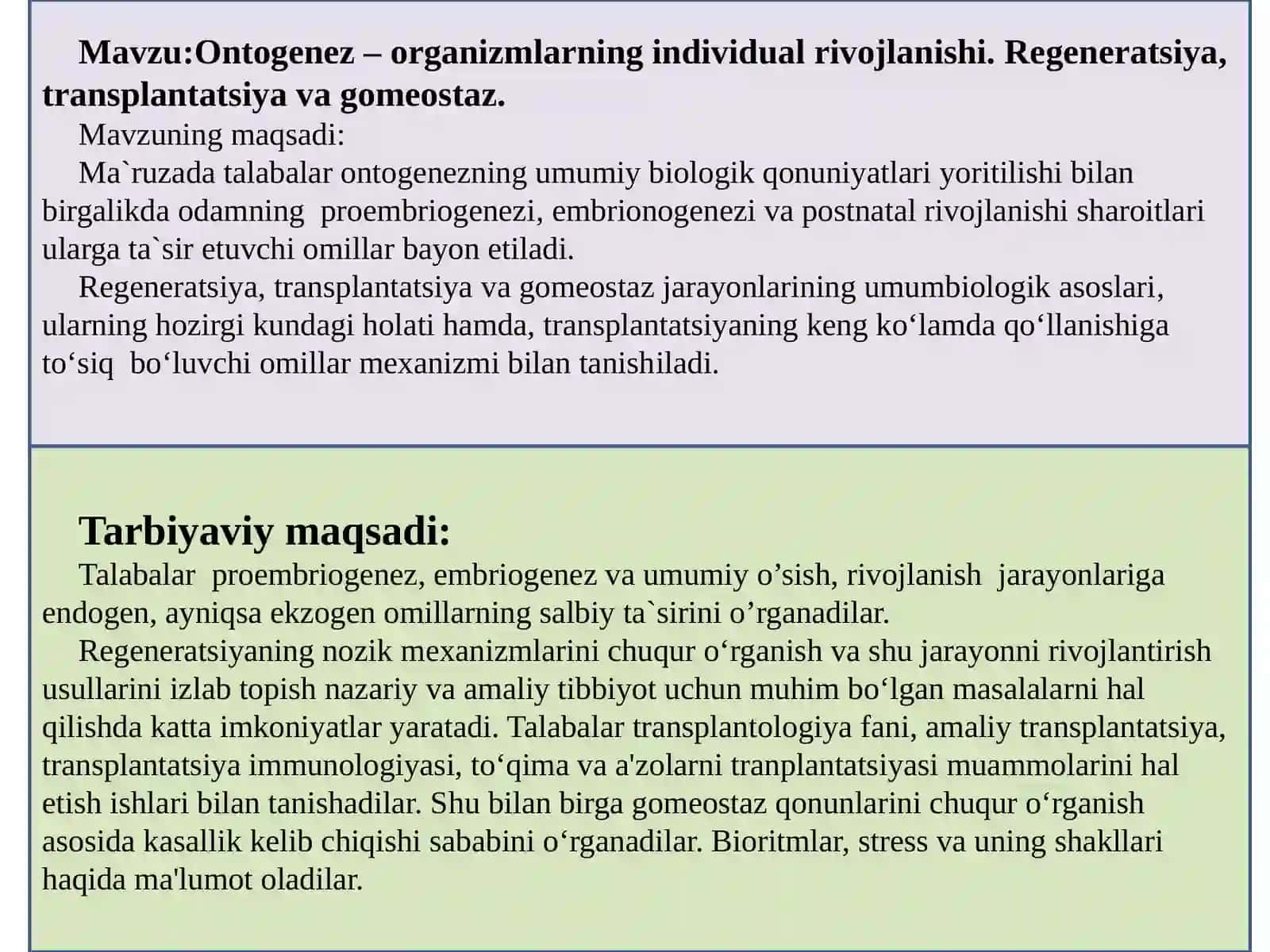 Ontogenez–organizmlarning individual rivojlanishi 2