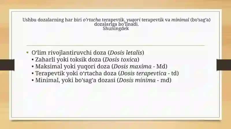 DOZALAR VA O’LCHOV BIRLIKLARI 2