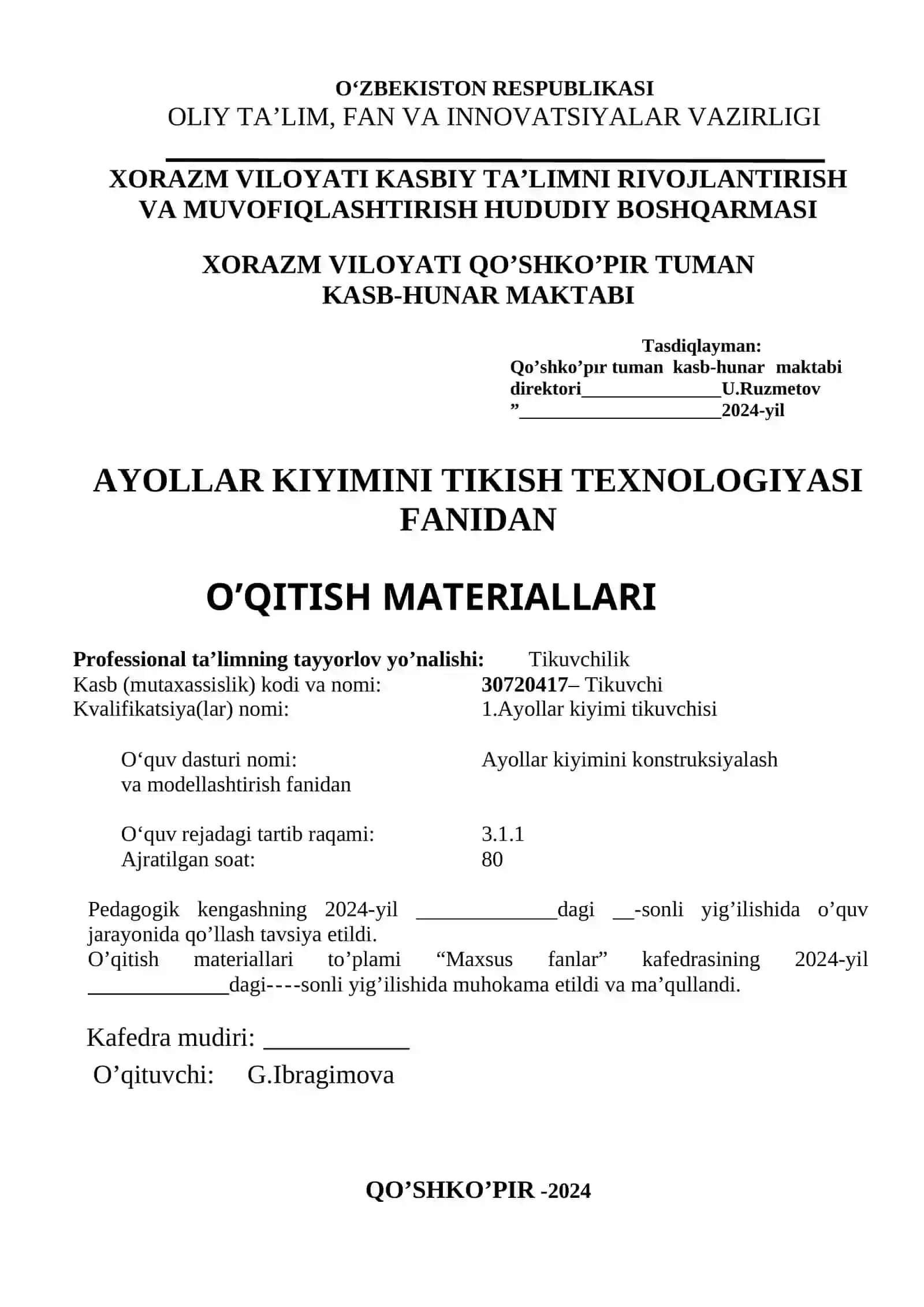 Ayollar kiyimini Tikish Texnologiyasi 2