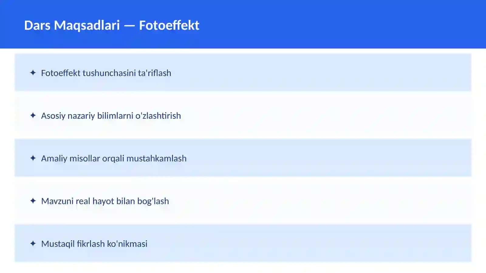 FIZIKA Difraktsiya O'qituvchilar va talabalar uchun dars ishlanma 2