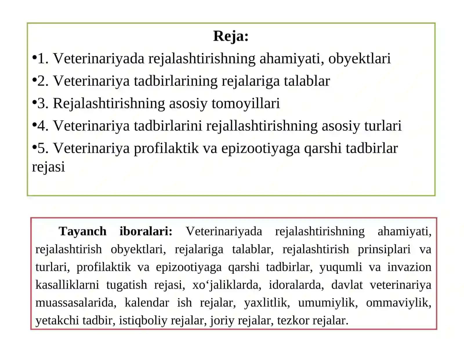 VETERINARIYA TADBIRLARINI REJALASHTIRISH 2