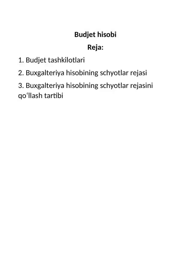 "Budjet hisobi fanidan” 2