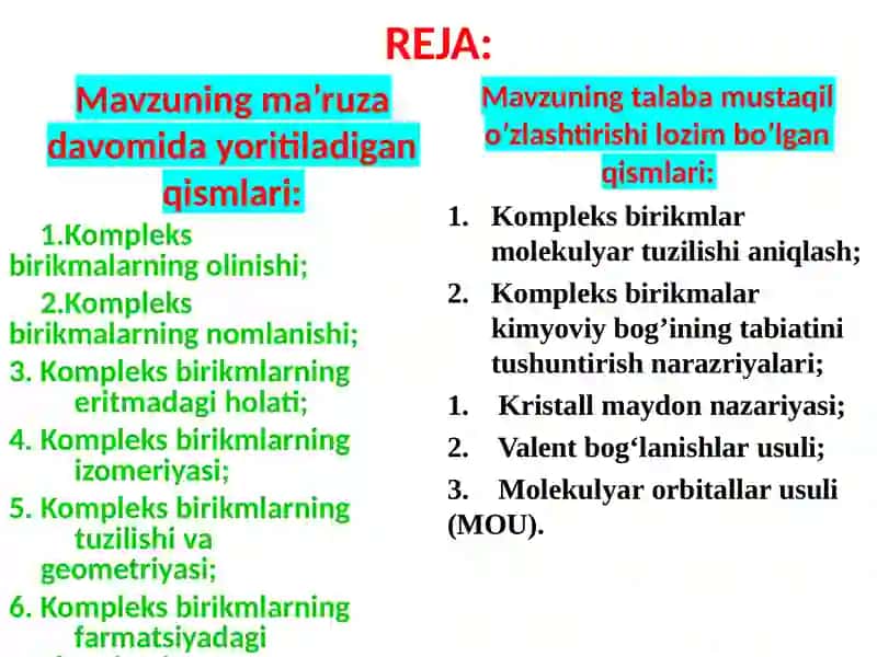 Kompleks birikmalar. Xelatoterapiya 2