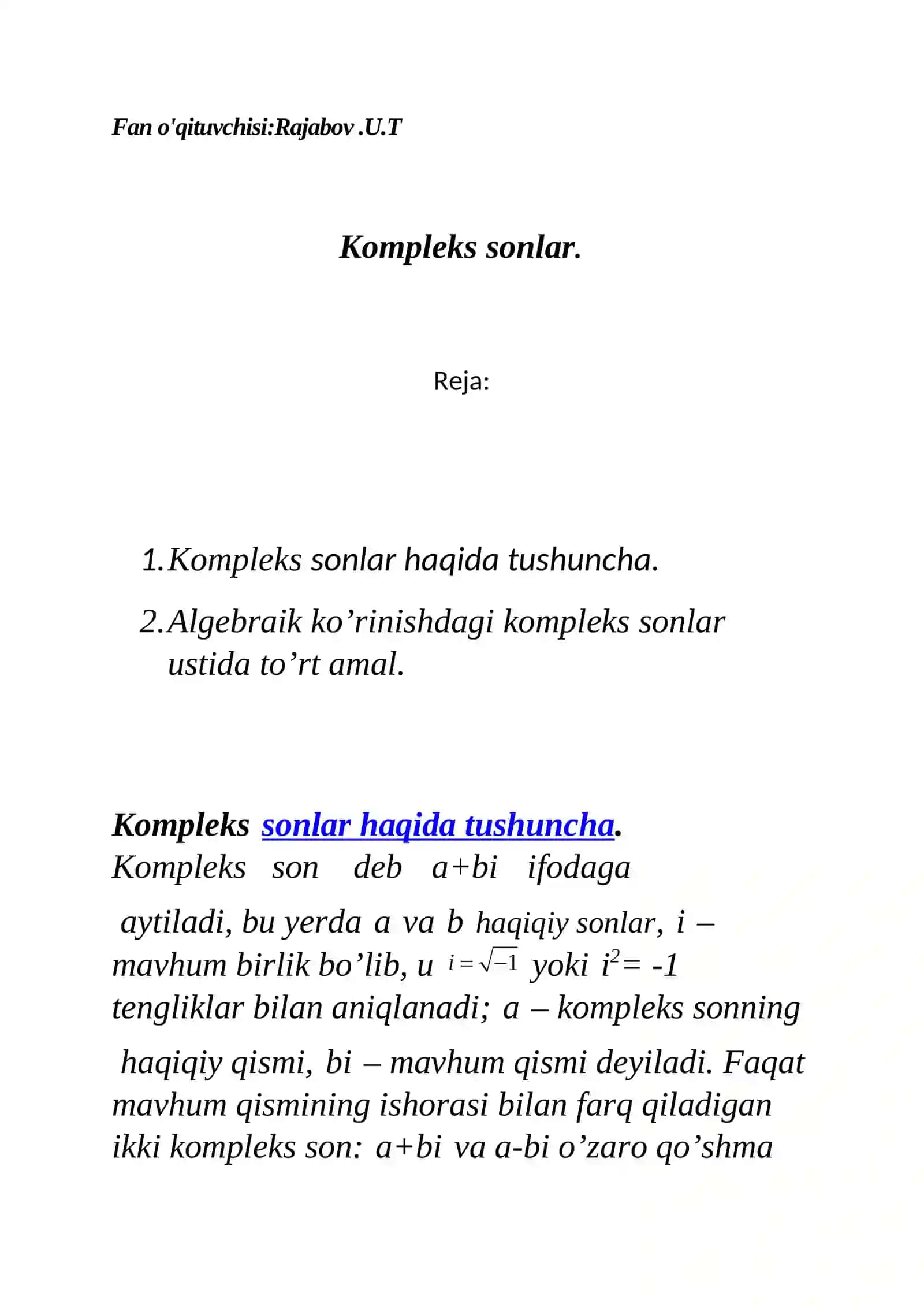 Kompleks sonlar 2