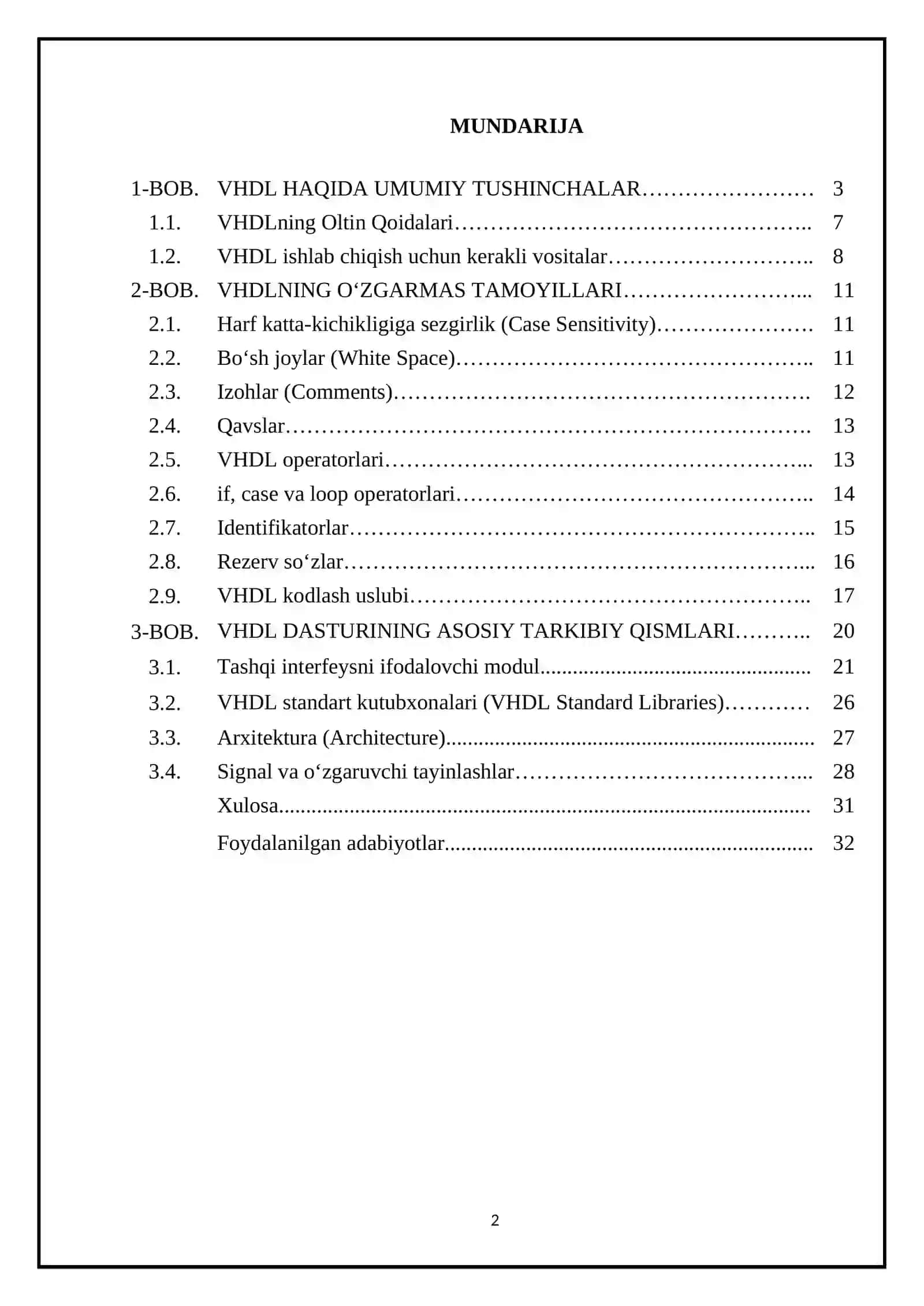 “VHDL tilining sintaksik konstruksiyasi va asosiy tushunchalari” 2