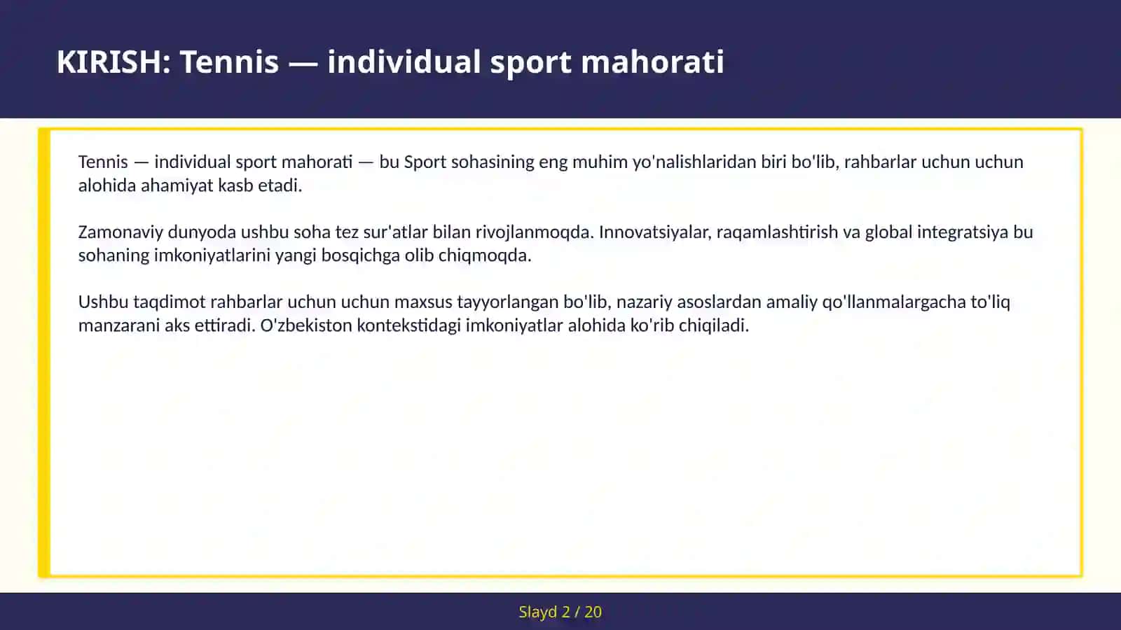 Tennis — individual sport mahorati 2