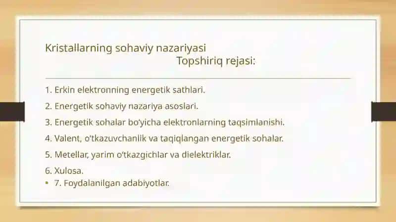 Kristallarning sohaviy nazariyasi 2