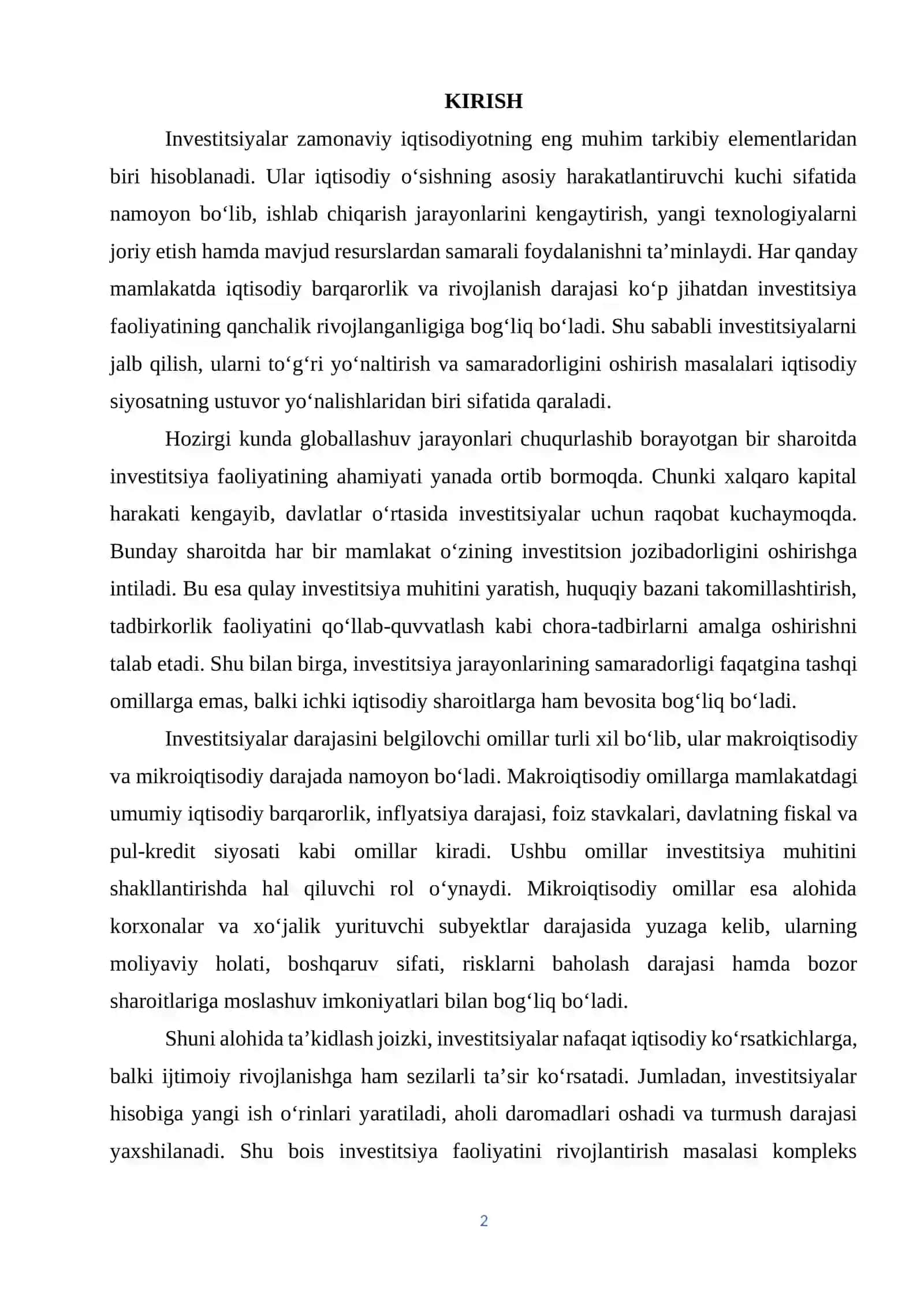 INVESTITSIYALAR VA UNING DARAJASINI BELGILOVCHI OMILLAR 2