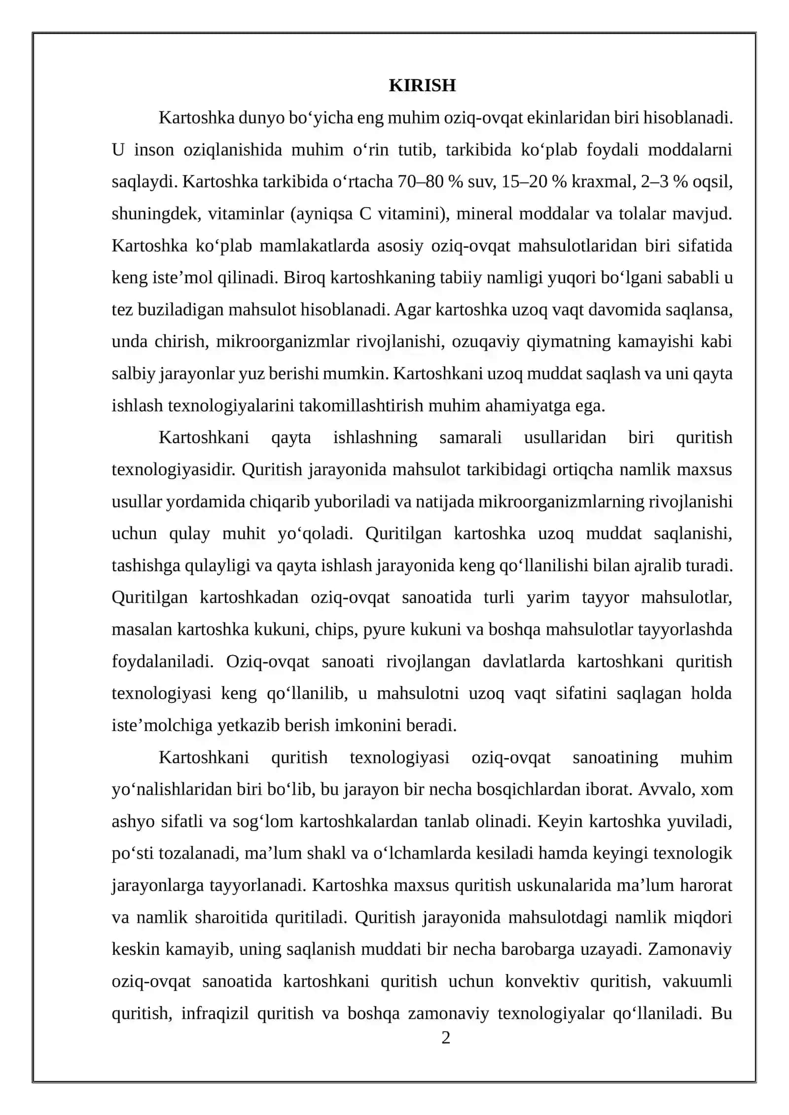 Kartoshka quritish texnalogiyasi 2