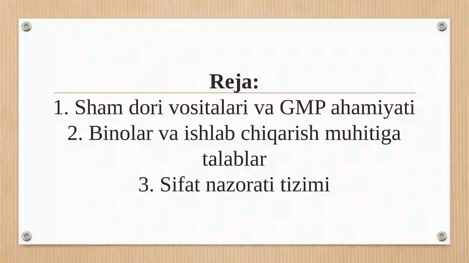 Sham dori vositasi uchun GMP talablari 2