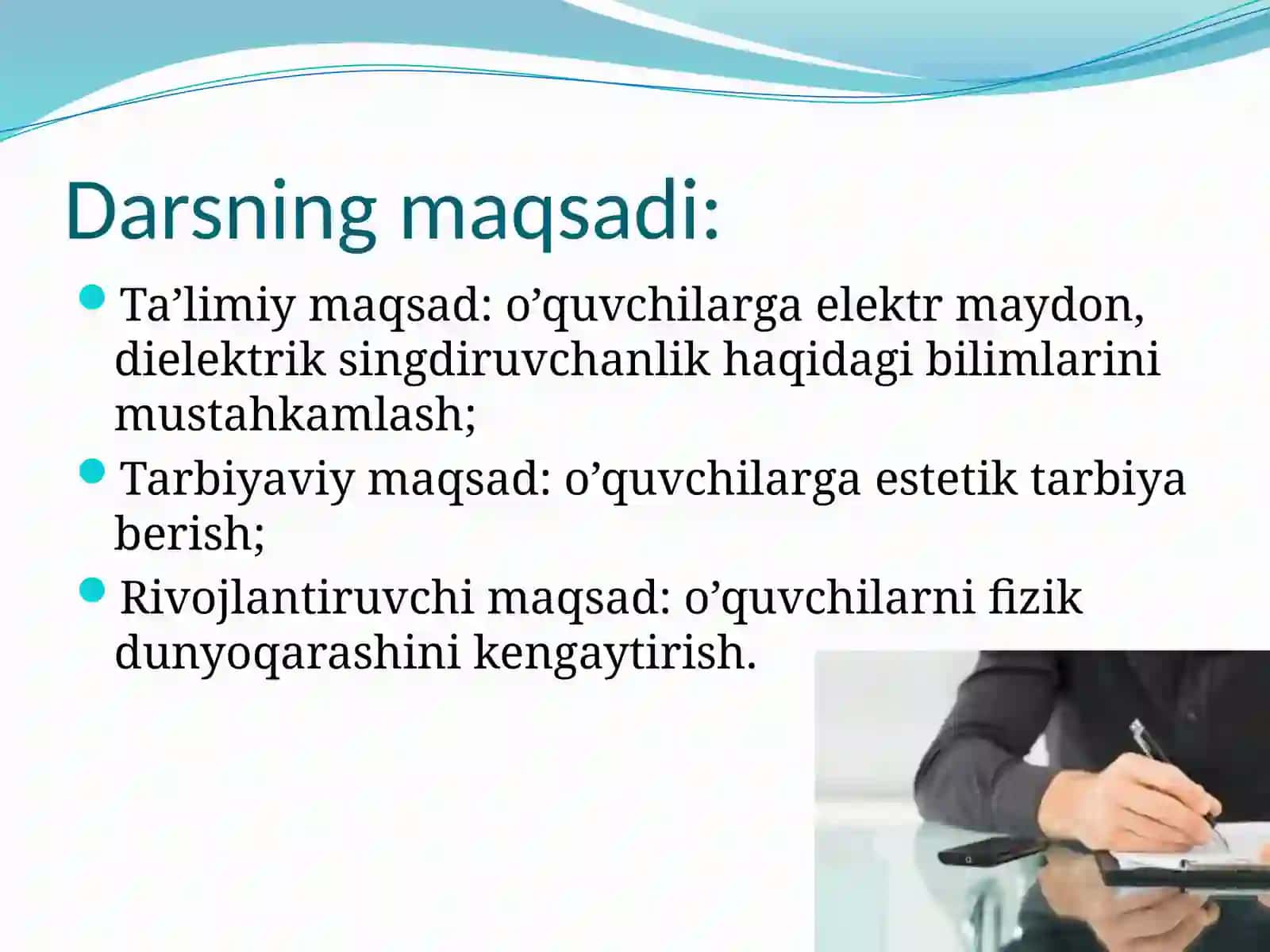 "ZARYADLANGAN SHARNING ELEKTR MAYDONI. DIELEKTRIK SINGDIRUVCHANLIK" 2