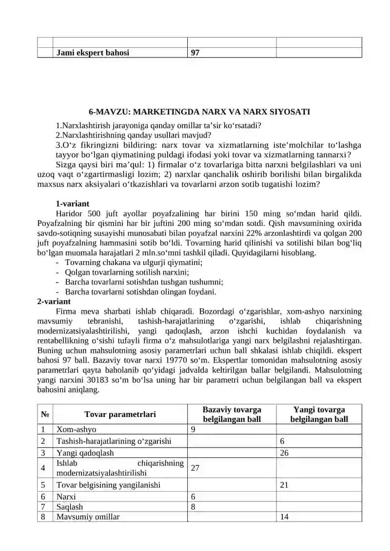 MARKETINGDA NARX VA NARX SIYOSATI 2