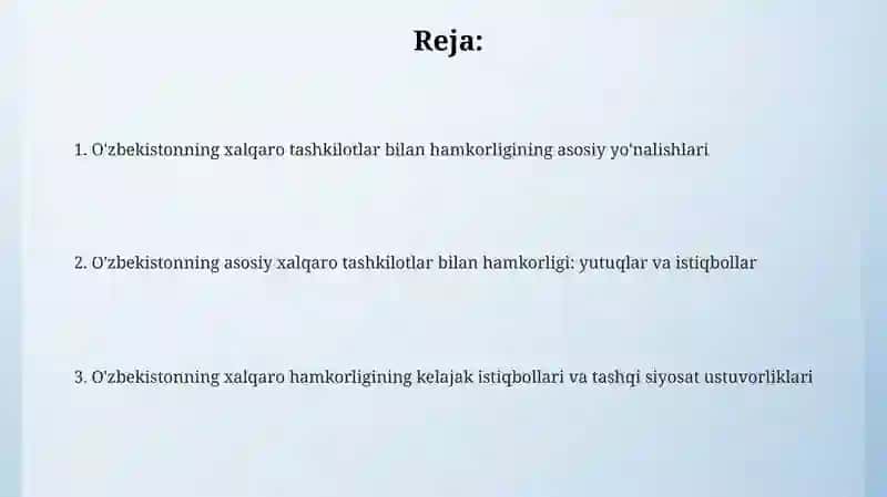 Oʻzbekistonning xalqaro tashkilotlar bilan hamkorlik aloqalari 2