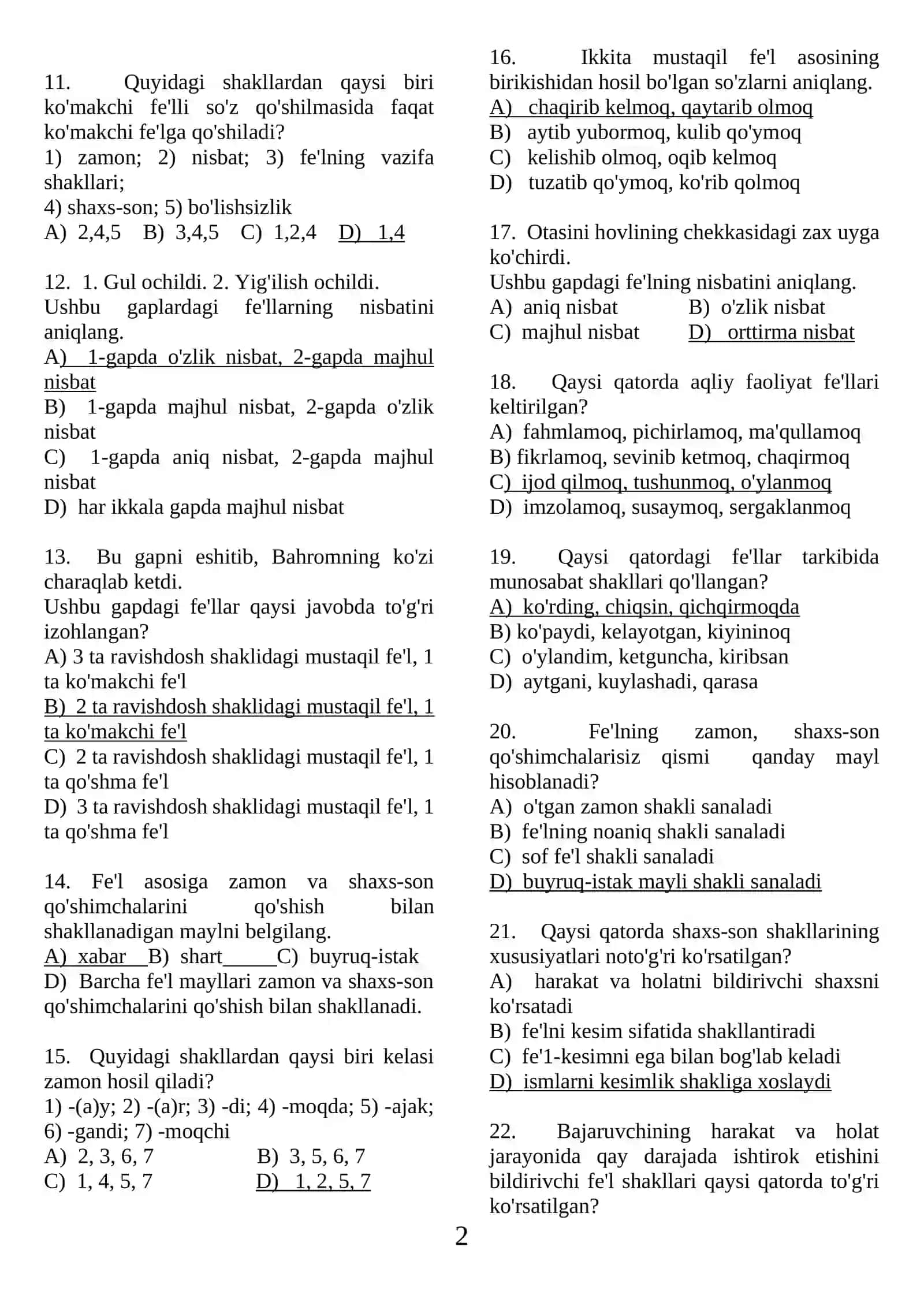 Fe’l test ona tili. 2