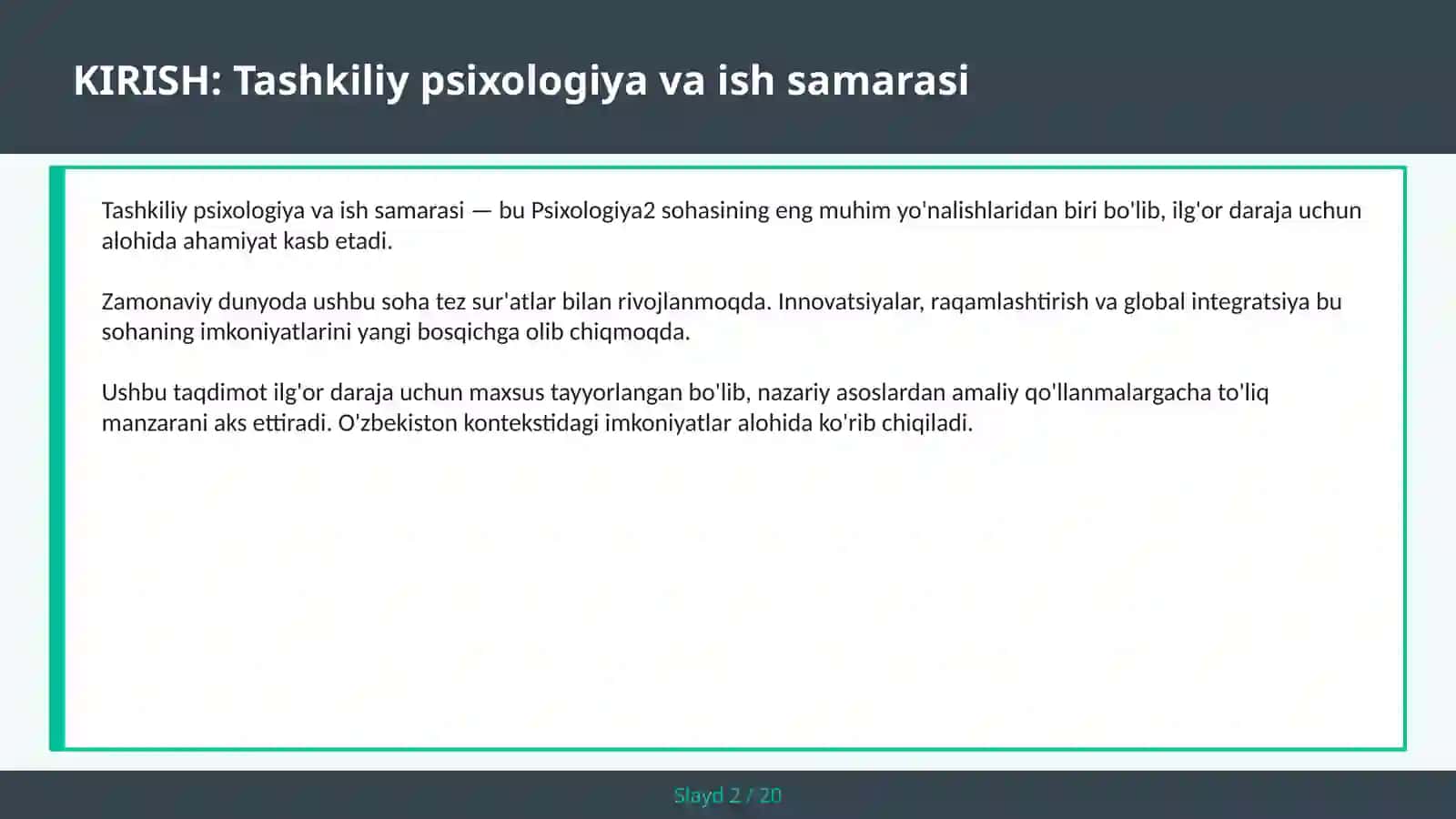 Tashkiliy psixologiya va ish samarasi 2