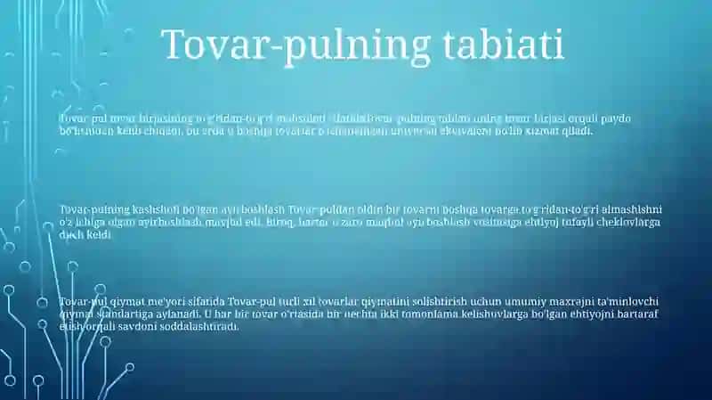 Tovar-Pul Munosabatlari 2