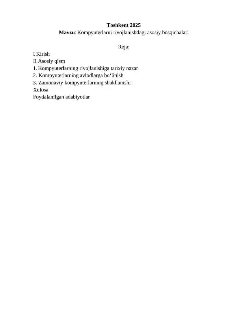 Kompyuterlarni rivojlanishidagi asosiy bosqichlar 2