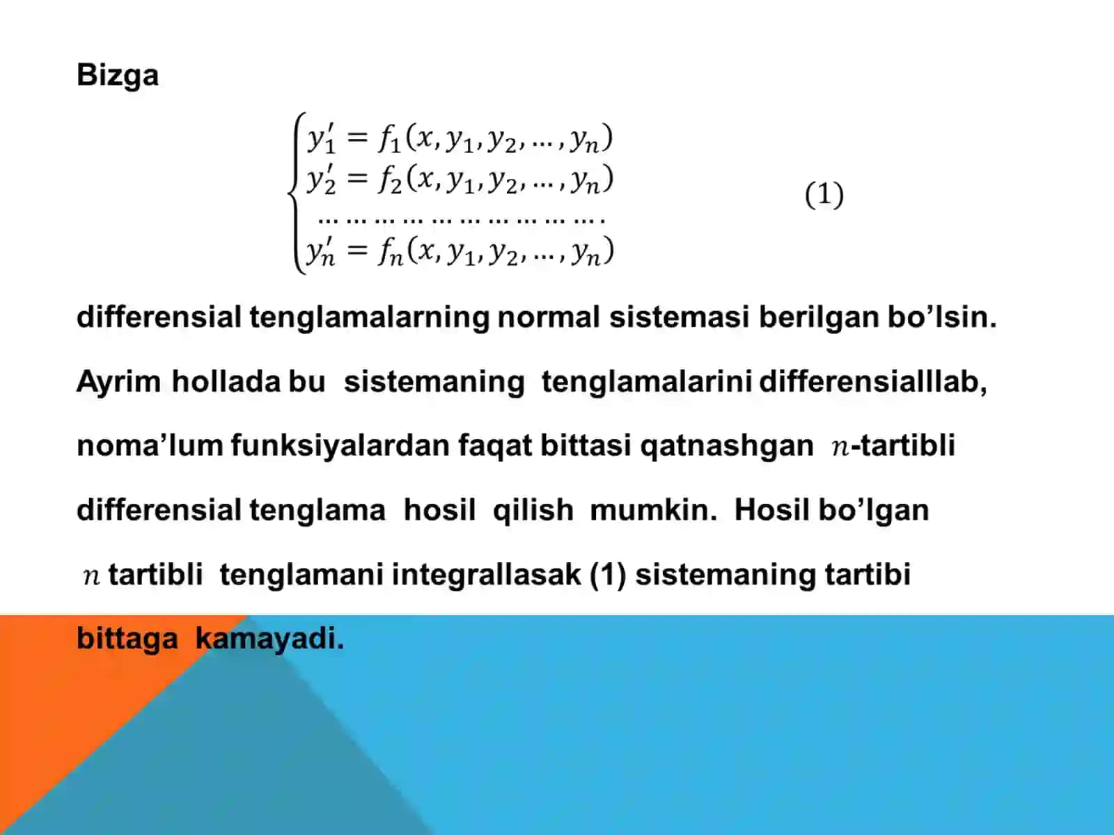 Differensial tenglamalar sistemasini integrallash 2