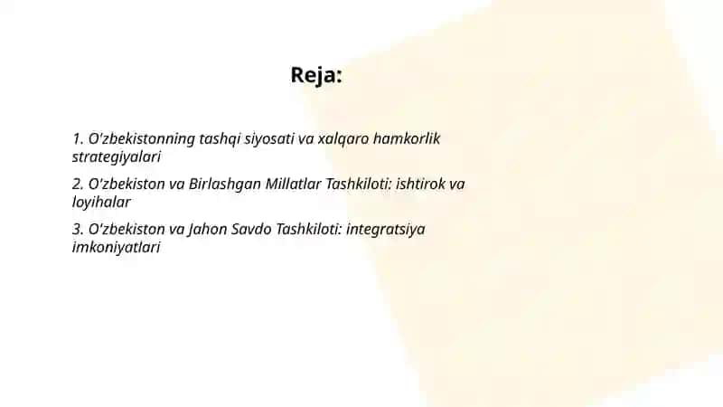 O'zbekiston va jahon hamjamiyati 2